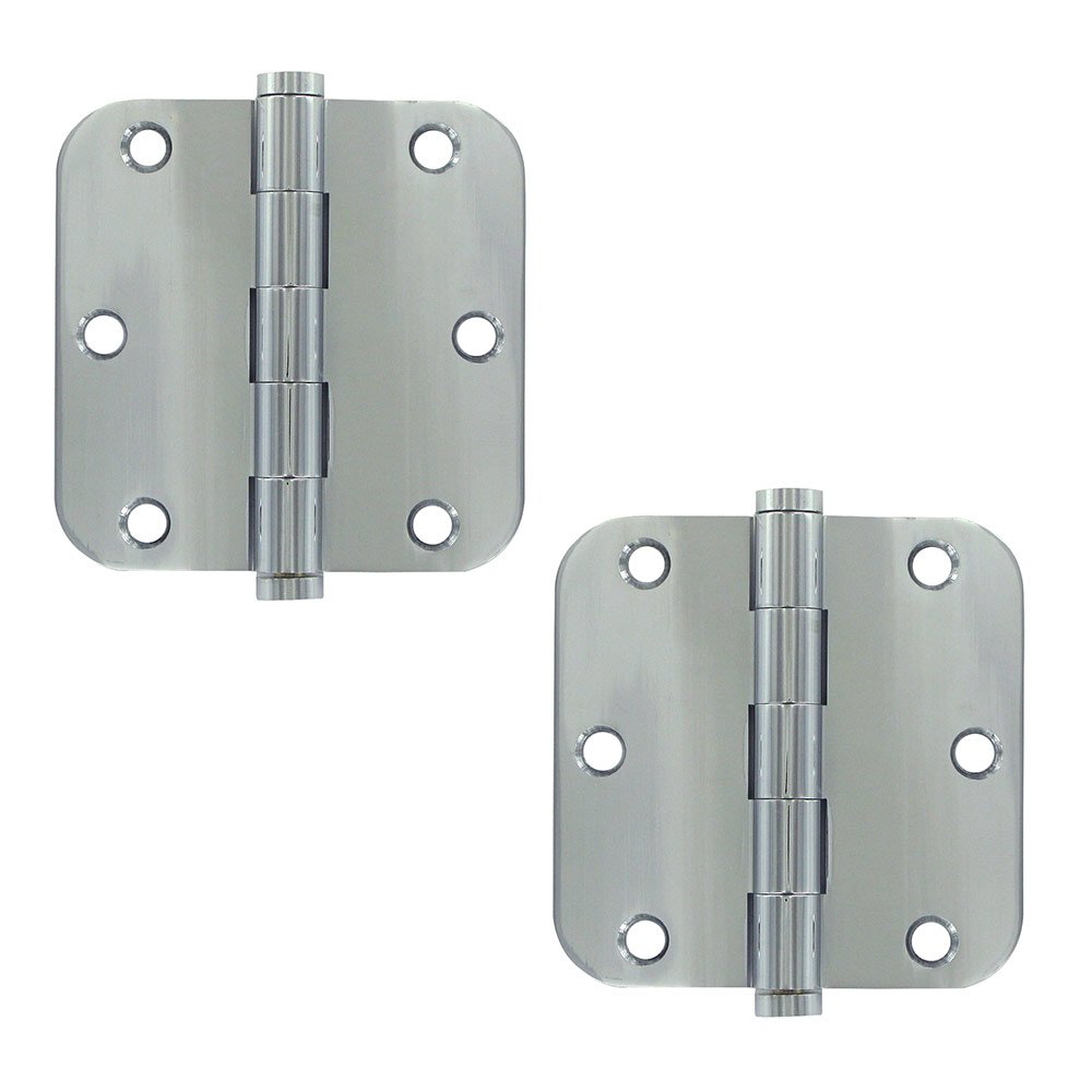 Deltana Solid Brass 3 1/2" x 3 1/2" 5/8" Radius/Residential Door Hinge (Sold as a Pair) in Polished Chrome