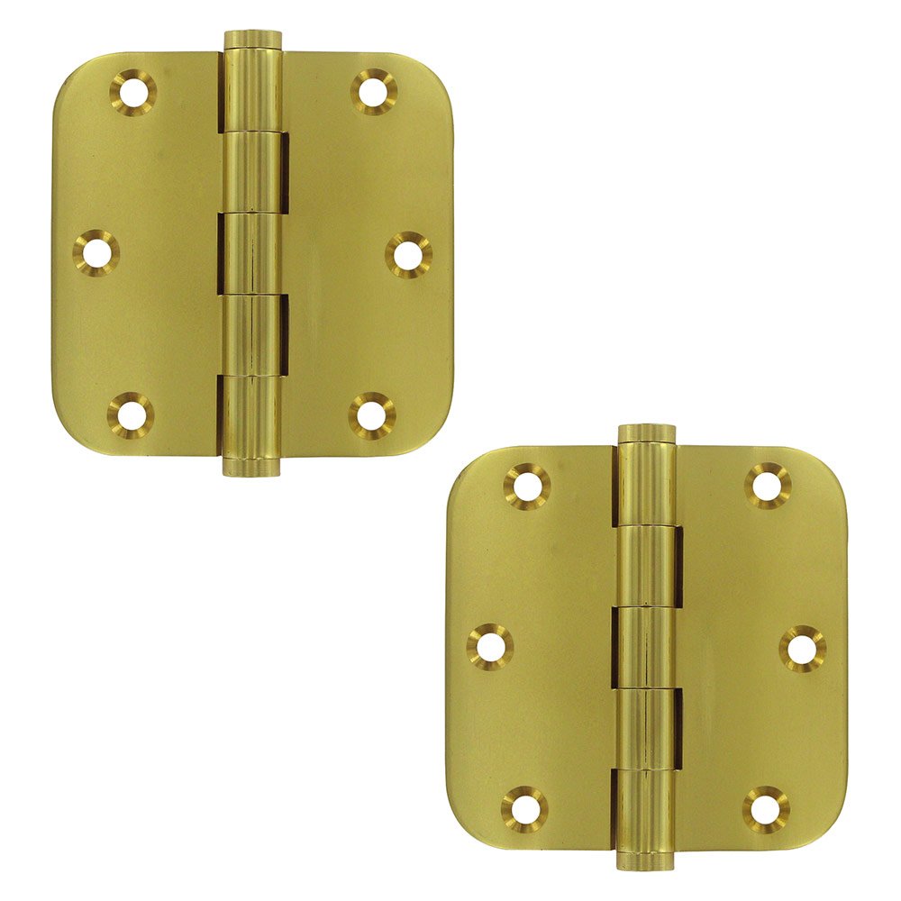 Deltana Solid Brass 3 1/2" x 3 1/2" 5/8" Radius/Standard Door Hinge (Sold as a Pair) in Polished Brass