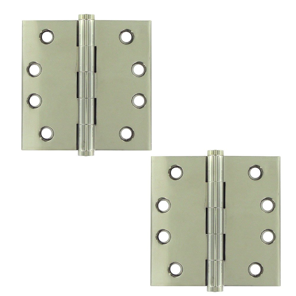 Deltana Solid Brass 4" x 4" Standard Square Door Hinge (Sold as a Pair) in Polished Nickel