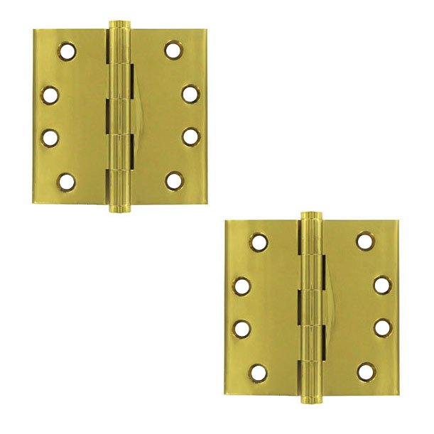 Deltana Solid Brass 4" x 4" Standard Square Door Hinge (Sold as a Pair) in Polished Brass