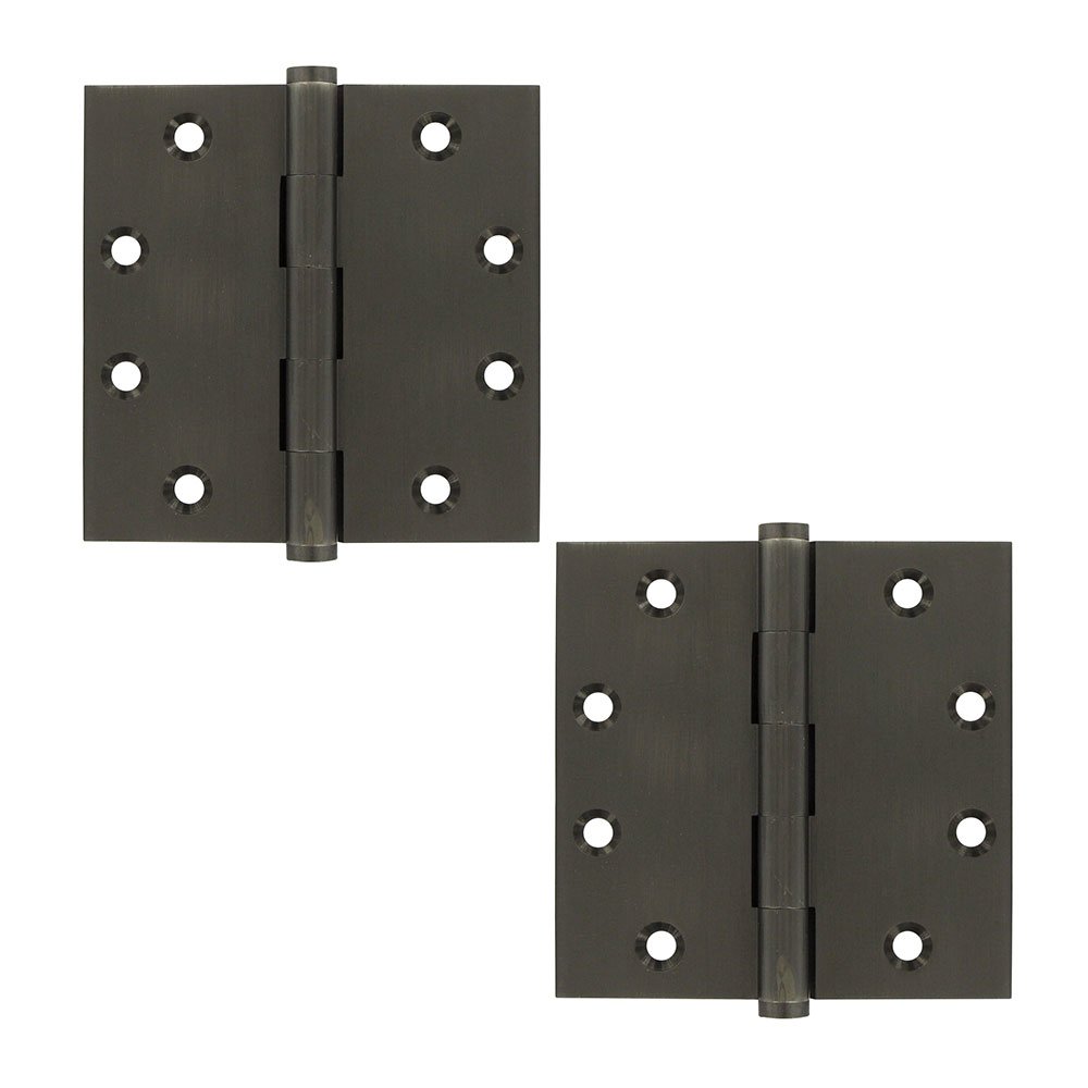 Deltana Solid Brass 4 1/2" x 4 1/2" Standard Square Door Hinge (Sold as a Pair) in Antique Nickel
