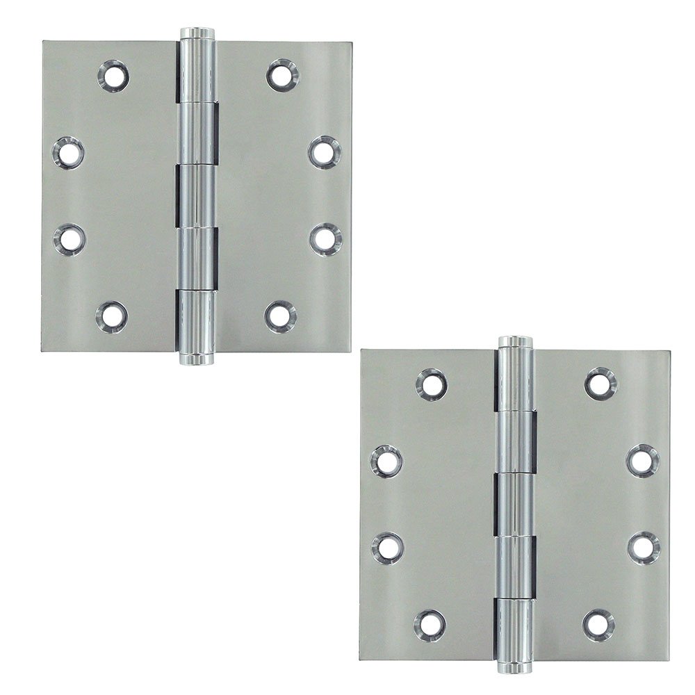 Deltana Solid Brass 4 1/2" x 4 1/2" Standard Square Door Hinge (Sold as a Pair) in Polished Chrome