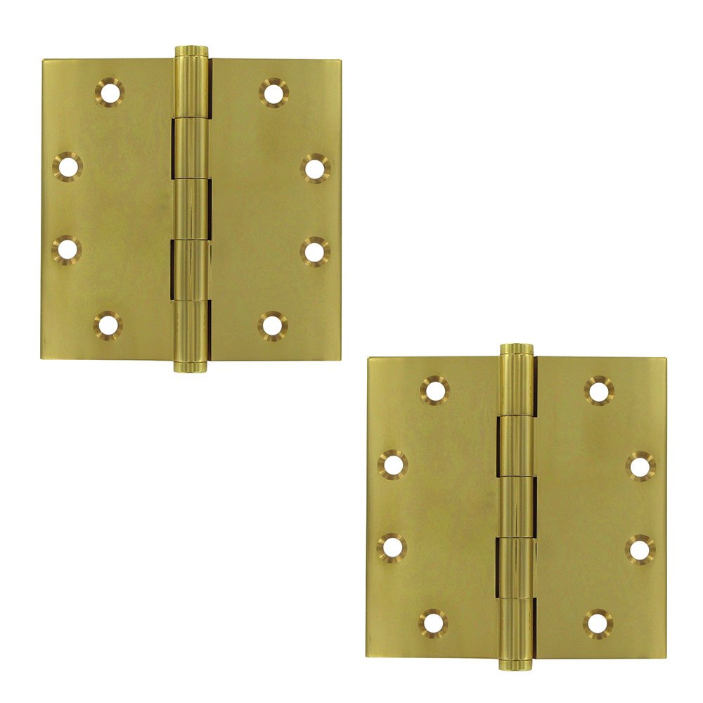 Deltana Solid Brass 4 1/2" x 4 1/2" Standard Square Door Hinge (Sold as a Pair) in Polished Brass