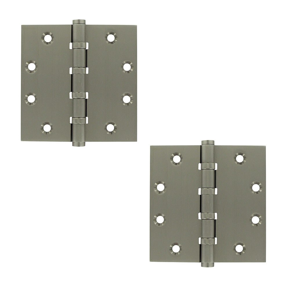 Deltana Solid Brass 4 1/2" x 4 1/2" 4 Ball Bearing Square Door Hinge (Sold as a Pair) in Brushed Nickel