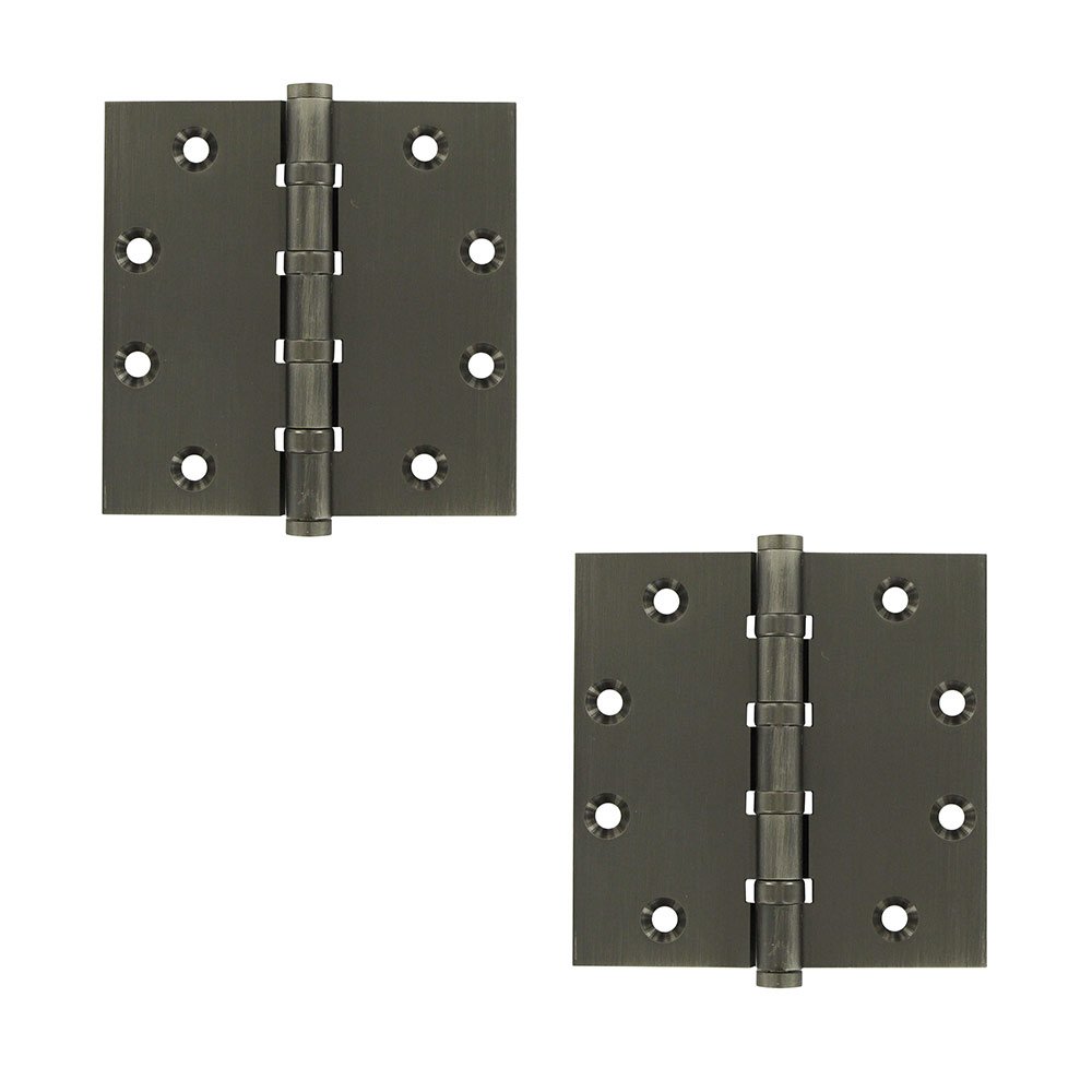 Deltana Solid Brass 4 1/2" x 4 1/2" 4 Ball Bearing Square Door Hinge (Sold as a Pair) in Antique Nickel