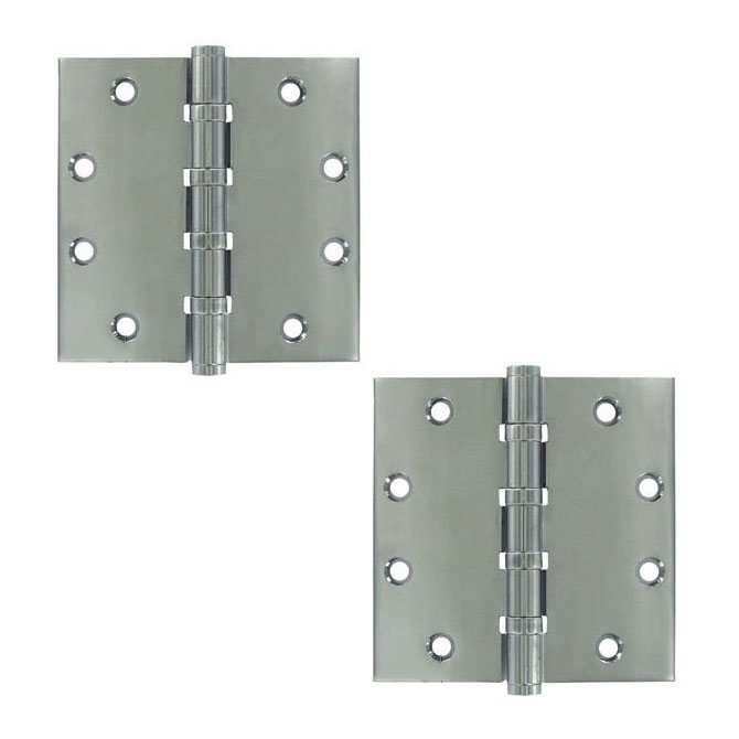 Deltana Solid Brass 4 1/2" x 4 1/2" 4 Ball Bearing Square Door Hinge (Sold as a Pair) in Polished Chrome