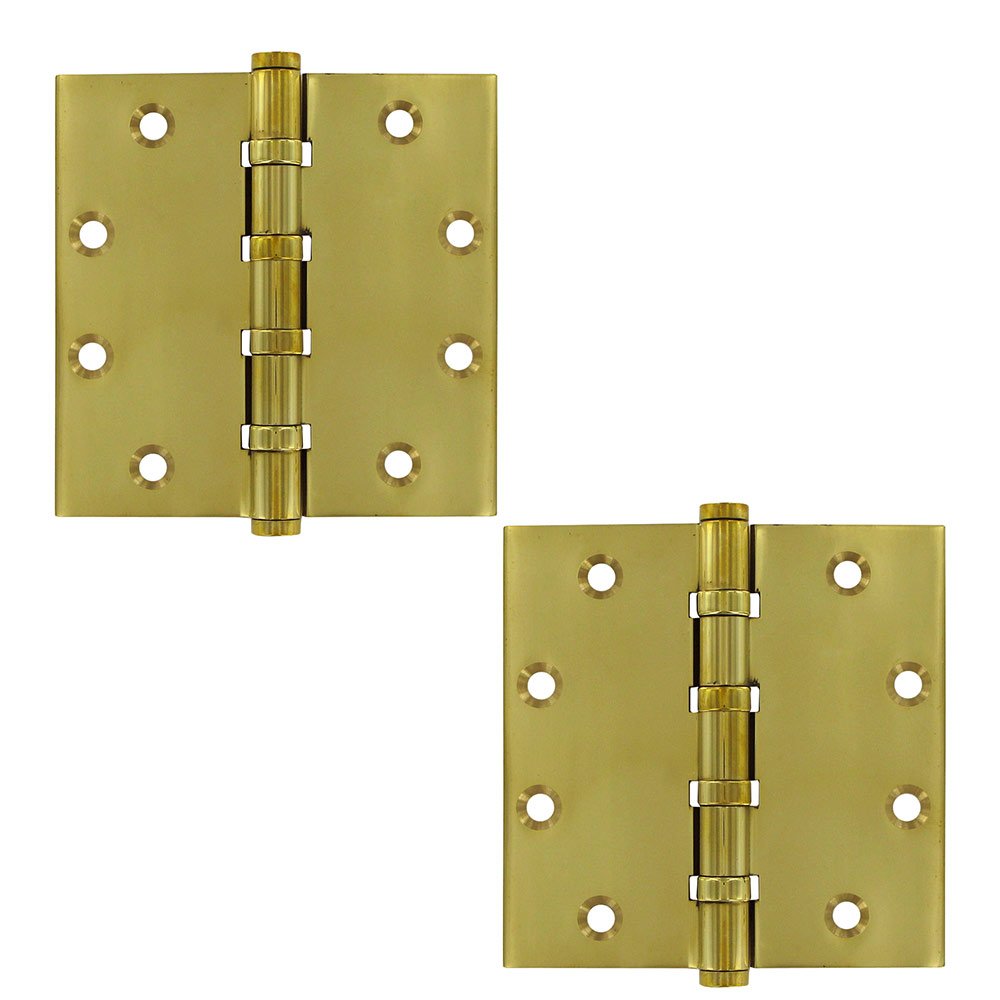Deltana Solid Brass 4 1/2" x 4 1/2" 4 Ball Bearing Square Door Hinge (Sold as a Pair) in Polished Brass Unlacquered