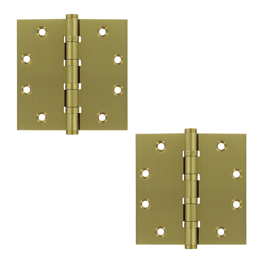 Deltana Solid Brass 4 1/2" x 4 1/2" 4 Ball Bearing Square Door Hinge (Sold as a Pair) in Satin Brass