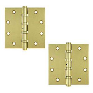 Deltana 4 1/2"x 4 1/2" Ball Bearing Square Hinge (SOLD AS A PAIR) in Polished Brass Unlacquered