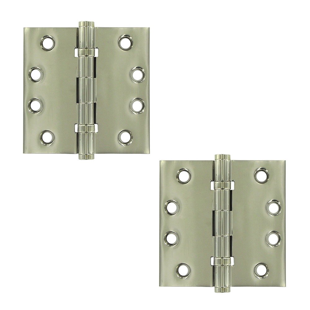Deltana Solid Brass 4" x 4" 2 Ball Bearing Square Door Hinge (Sold as a Pair) in Polished Nickel