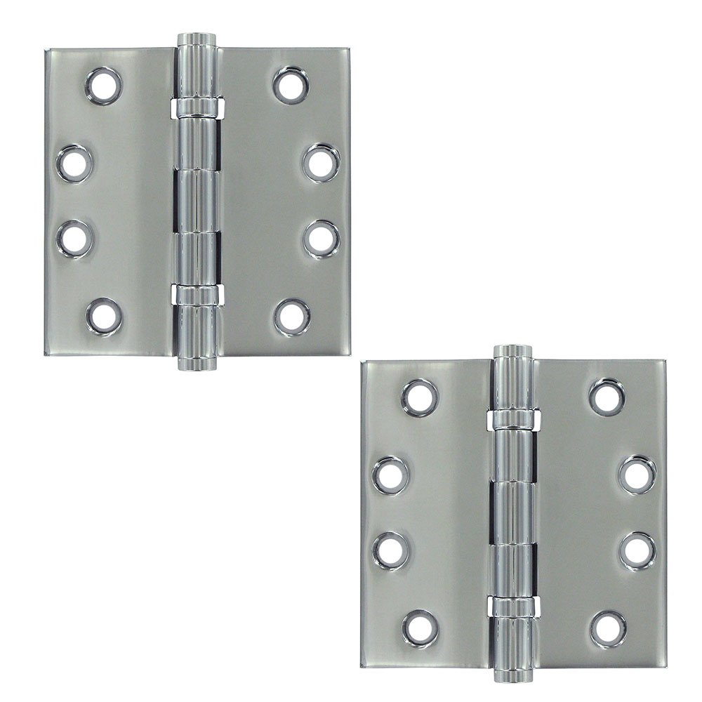 Deltana Solid Brass 4" x 4" 2 Ball Bearing Square Door Hinge (Sold as a Pair) in Polished Chrome