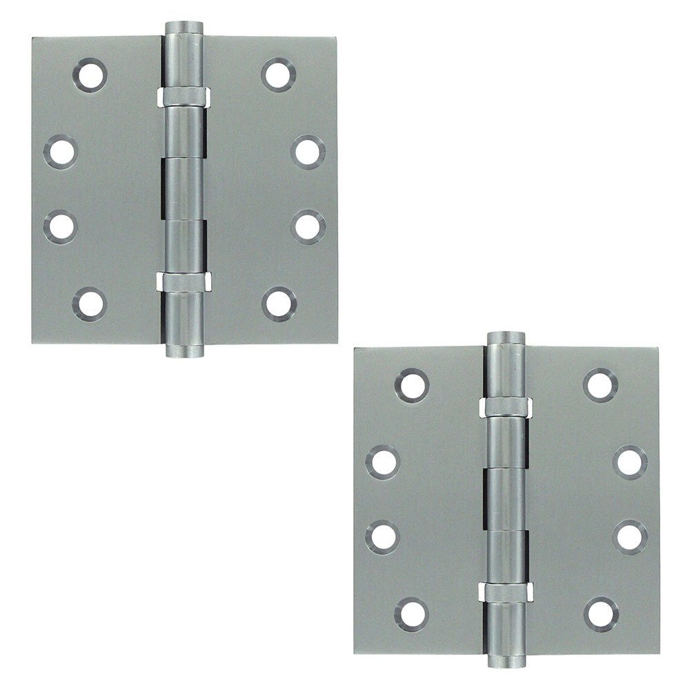 Deltana Solid Brass 4" x 4" 2 Ball Bearing Square Door Hinge (Sold as a Pair) in Brushed Chrome