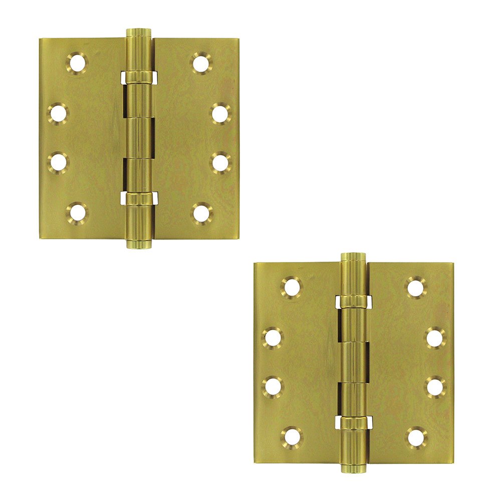 Deltana Solid Brass 4" x 4" 2 Ball Bearing Square Door Hinge (Sold as a Pair) in Polished Brass