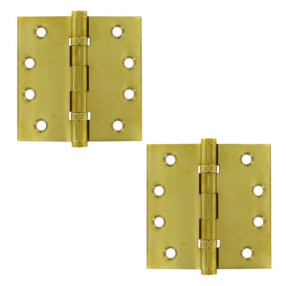 Deltana Solid Brass 4" x 4" 2 Ball Bearing Square Door Hinge (Sold as a Pair) in Polished Brass Unlacquered