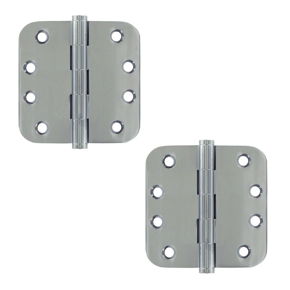 Deltana Solid Brass 4" x 4" 5/8" Radius/Standard Door Hinge (Sold as a Pair) in Polished Chrome
