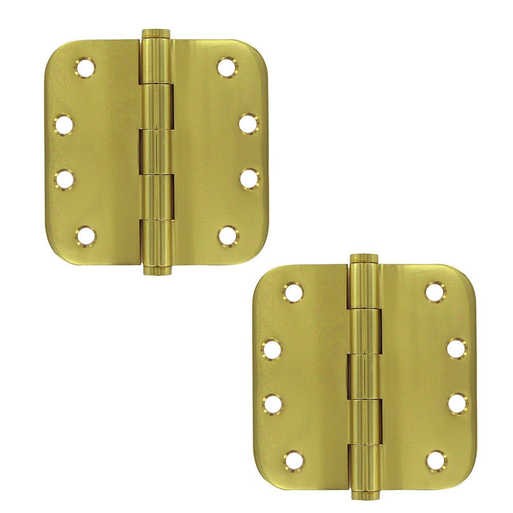 Deltana Solid Brass 4" x 4" 5/8" Radius/Residential Door Hinge (Sold as a Pair) in Polished Brass
