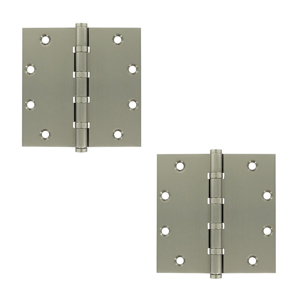 Deltana Solid Brass 5" x 5" 4 Ball Bearing Square Door Hinge (Sold as a Pair) in Brushed Nickel