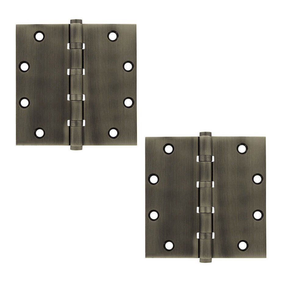 Deltana Solid Brass 5" x 5" 4 Ball Bearing Square Door Hinge (Sold as a Pair) in Antique Nickel