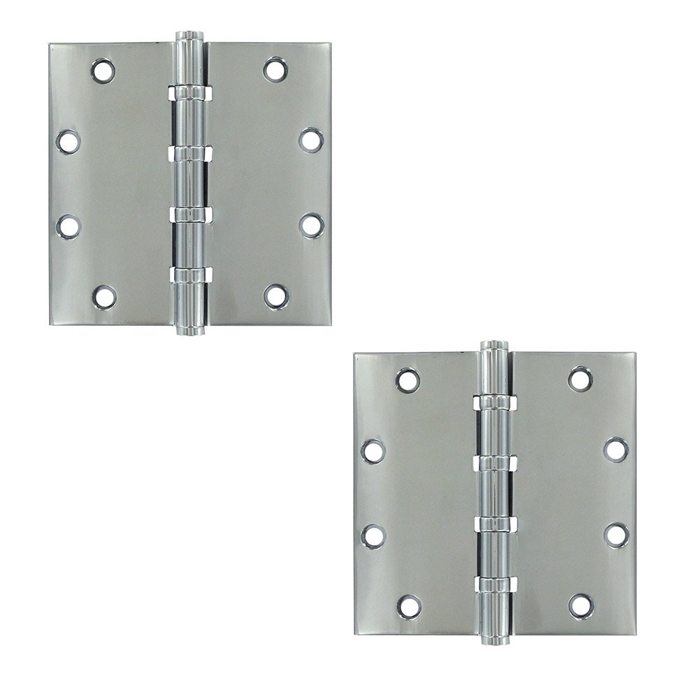 Deltana Solid Brass 5" x 5" 4 Ball Bearing Square Door Hinge (Sold as a Pair) in Polished Chrome