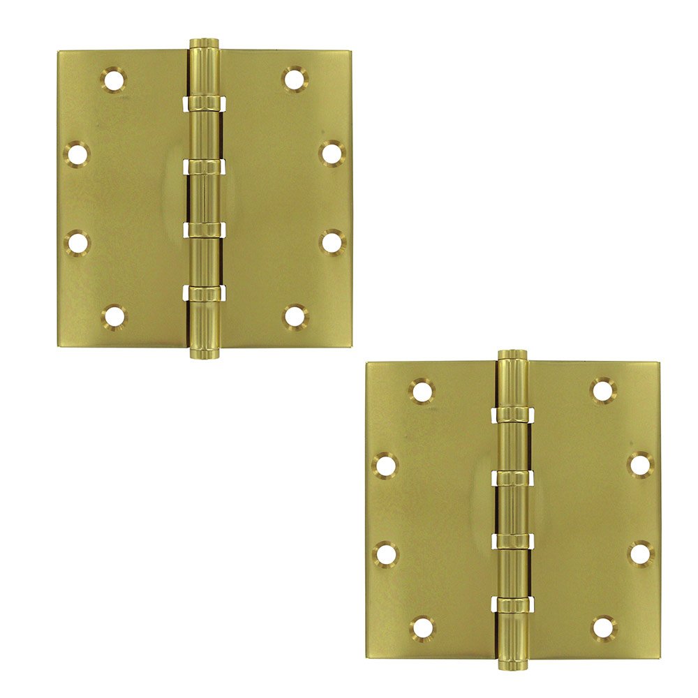 Deltana Solid Brass 5" x 5" 4 Ball Bearing Square Door Hinge (Sold as a Pair) in Polished Brass