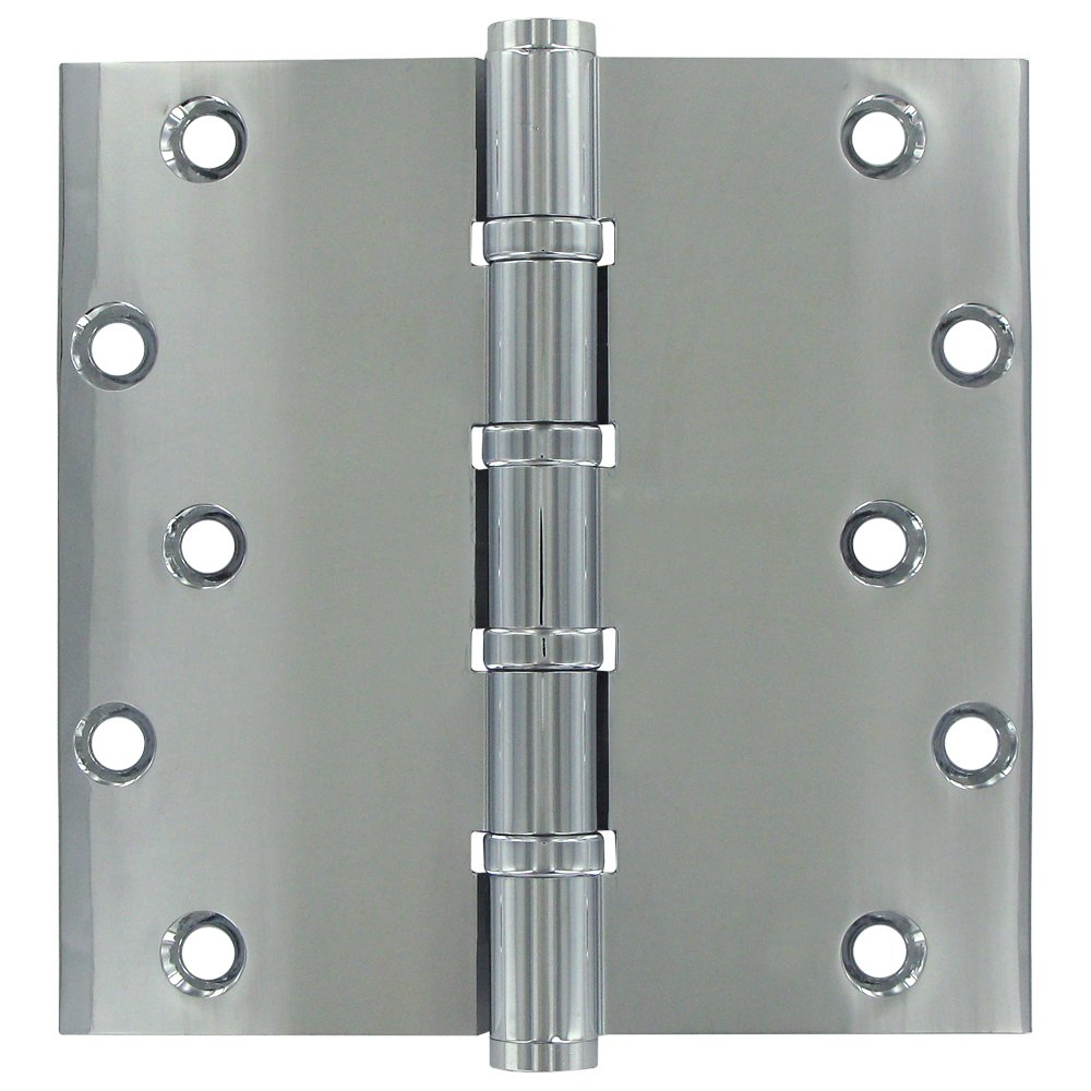 Deltana Solid Brass 6" x 6" Special Feature 4 Ball Bearing Square Door Hinge (Sold as a Pair) in Polished Chrome