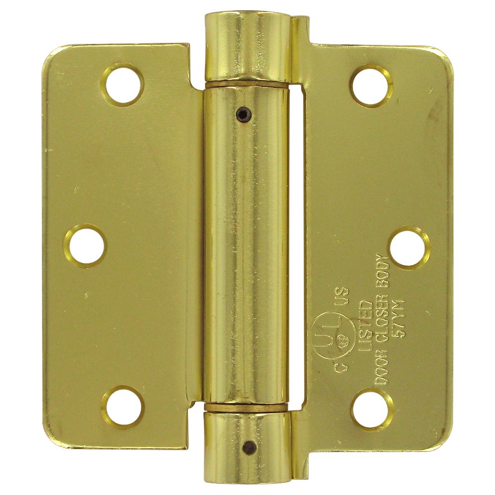 Deltana 3 1/2" x 3 1/2" 1/4" Radius Spring Door Hinge (Sold Individually) in Bright Brushed Brass