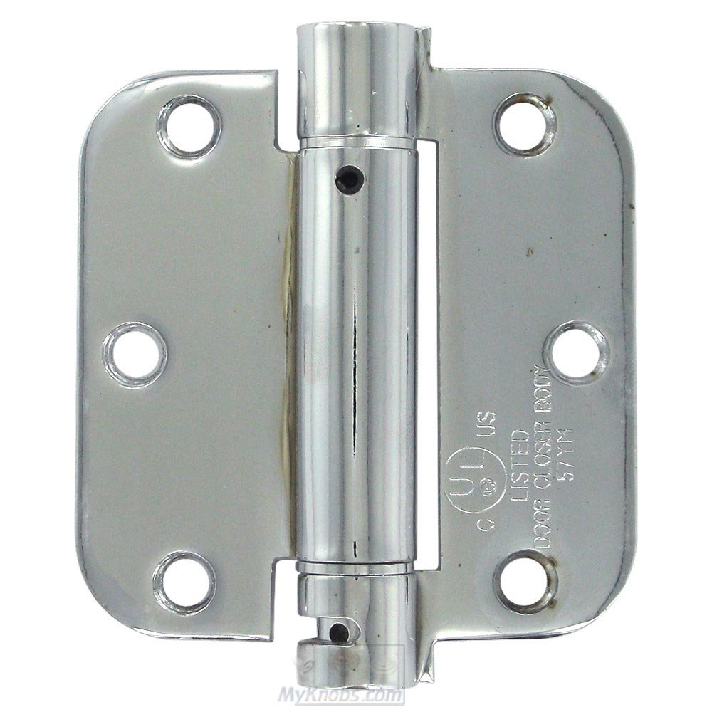 Deltana 3 1/2" x 3 1/2" 5/8" Radius Spring Door Hinge (Sold Individually) in Polished Chrome
