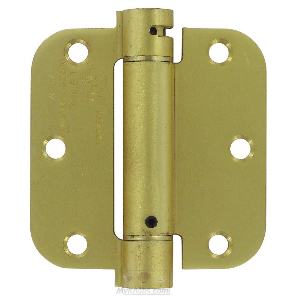 Deltana 3 1/2" x 3 1/2" 5/8" Radius Spring Door Hinge (Sold Individually) in Brushed Brass