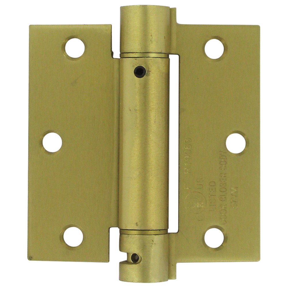 Deltana 3 1/2" x 3 1/2" Standard Square Spring Door Hinge (Sold Individually) in Brushed Brass