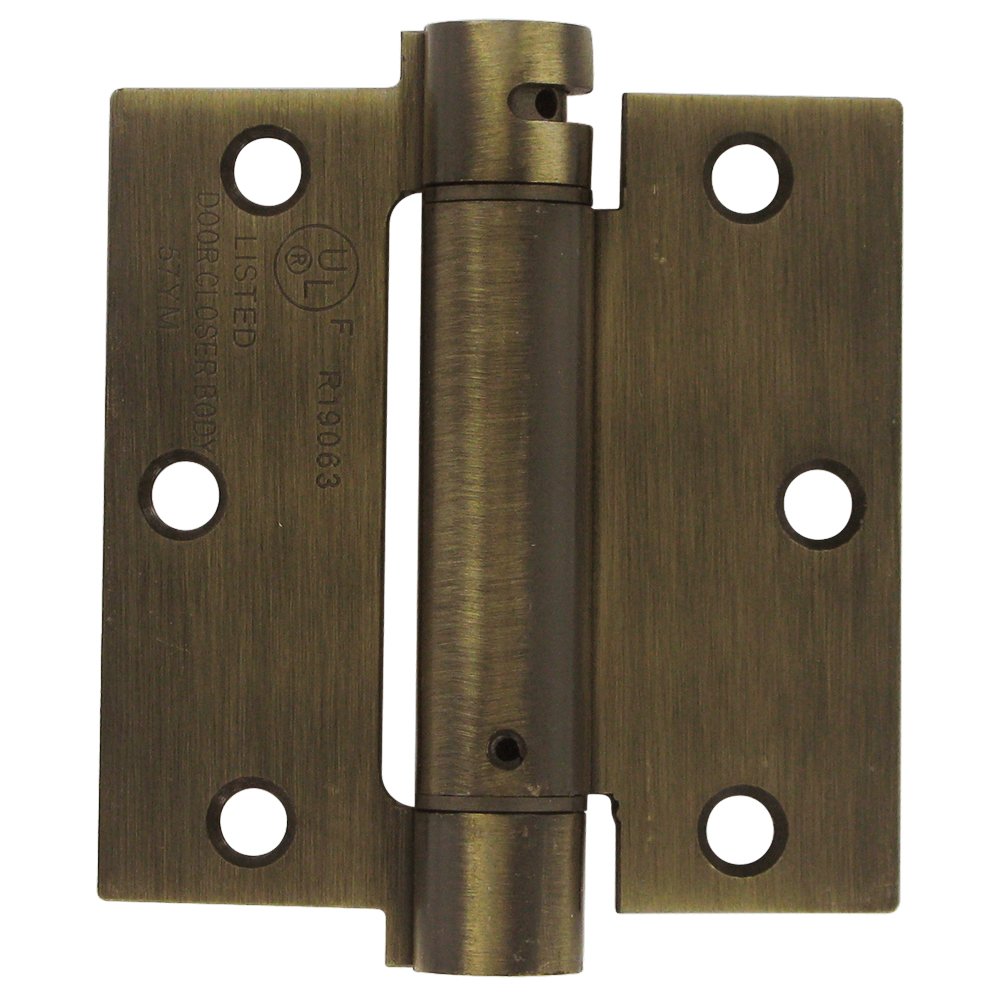 Deltana 3 1/2" x 3 1/2" Standard Square Spring Door Hinge (Sold Individually) in Antique Brass