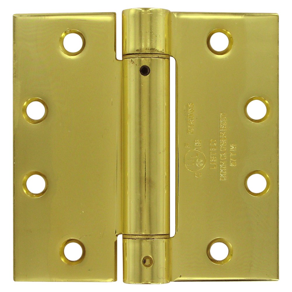 Deltana 4 1/2" x 4 1/2" Standard Square Spring Door Hinge (Sold Individually) in Polished Brass