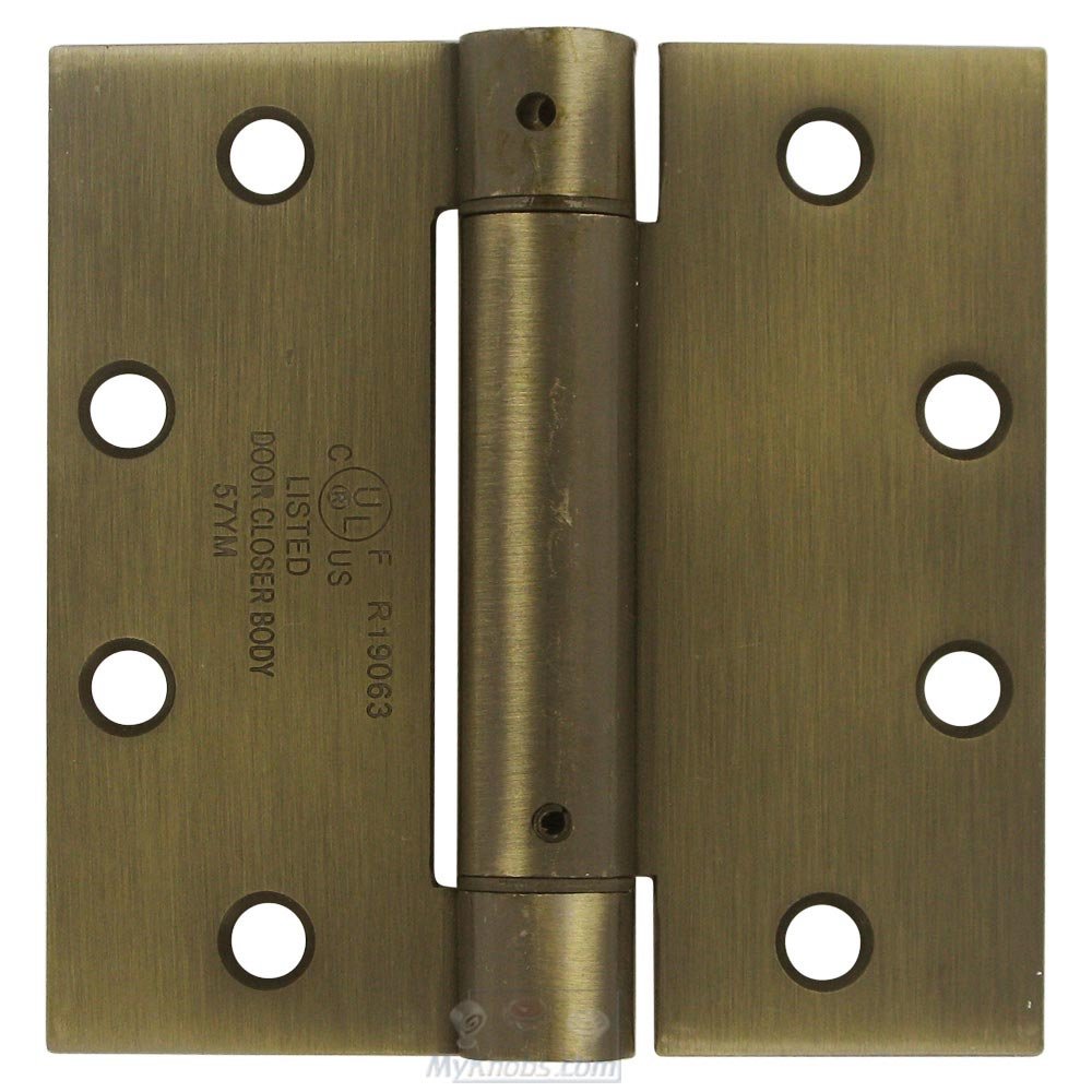 Deltana 4 1/2" x 4 1/2" Standard Square Spring Door Hinge (Sold Individually) in Antique Brass