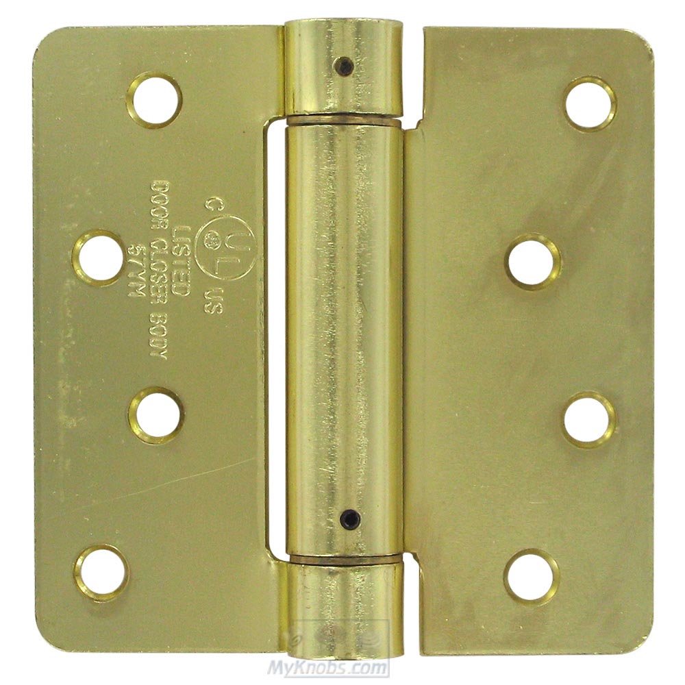 Deltana 4" x 4" 1/4" Radius Spring Door Hinge (Sold Individually) in Bright Brushed Brass
