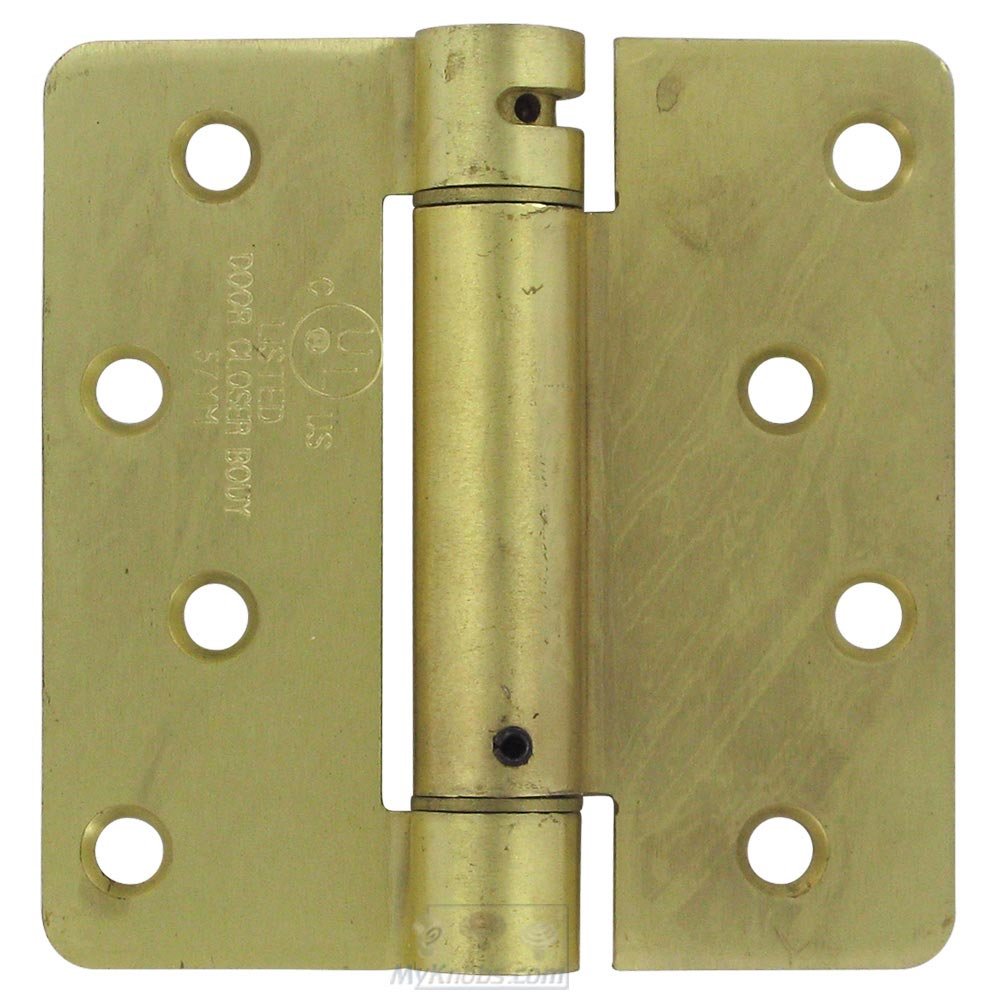 Deltana 4" x 4" 1/4" Radius Spring Door Hinge (Sold Individually) in Brushed Brass
