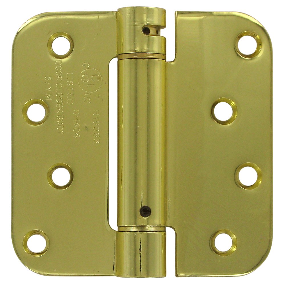 Deltana 4" x 4" 5/8" Radius Spring Door Hinge (Sold Individually) in Polished Brass