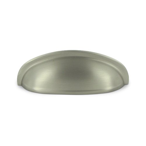 Deltana Solid Brass 3" Centers Elongated Shell Cup Pull in Brushed Nickel