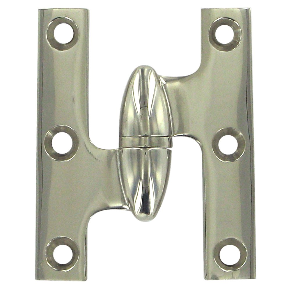 Deltana Solid Brass 2 1/2" x 2" Left Handed Olive Knuckle Hinge (Sold Individually) in Polished Nickel