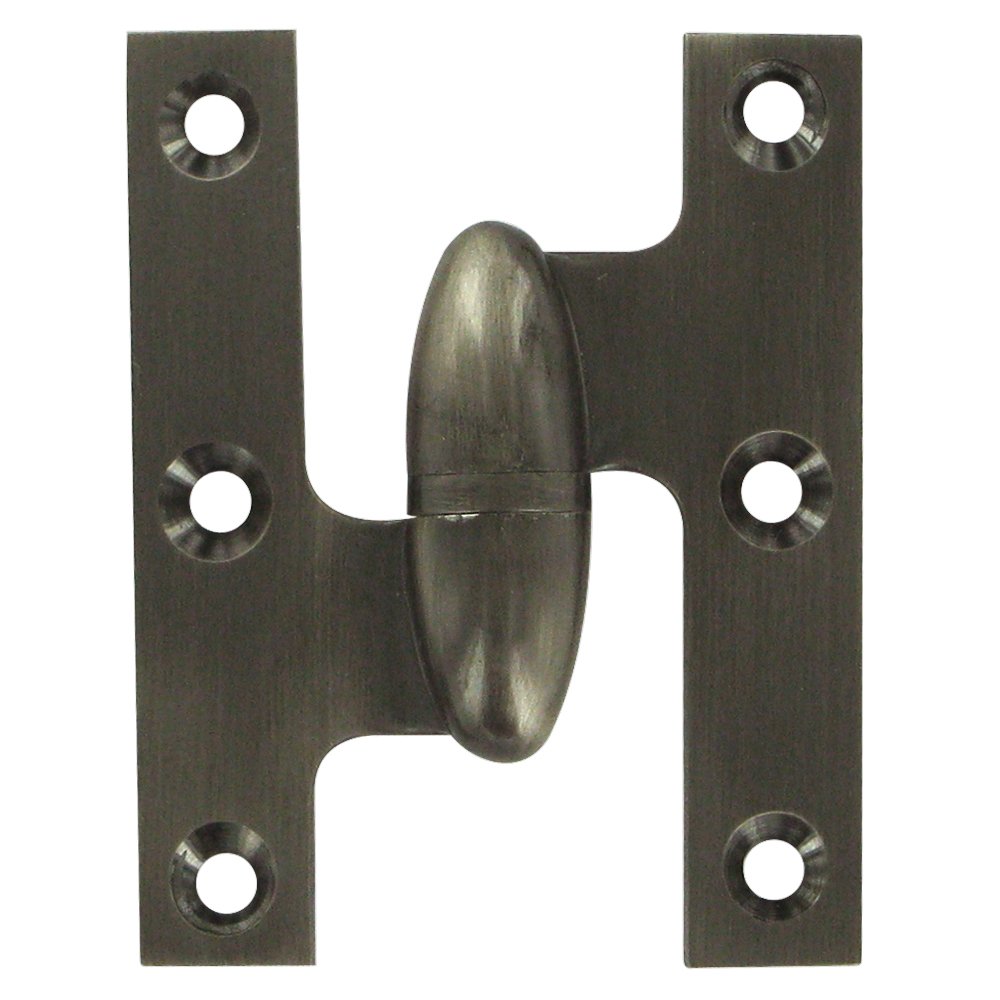 Deltana Solid Brass 2 1/2" x 2" Left Handed Olive Knuckle Hinge (Sold Individually) in Antique Nickel