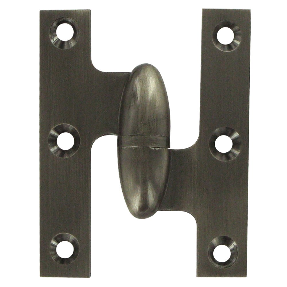 Deltana Solid Brass 2 1/2" x 2" Right Handed Olive Knuckle Hinge (Sold Individually) in Antique Nickel