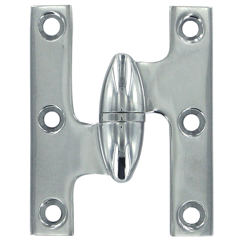 Deltana Solid Brass 2 1/2" x 2" Left Handed Olive Knuckle Hinge (Sold Individually) in Polished Chrome
