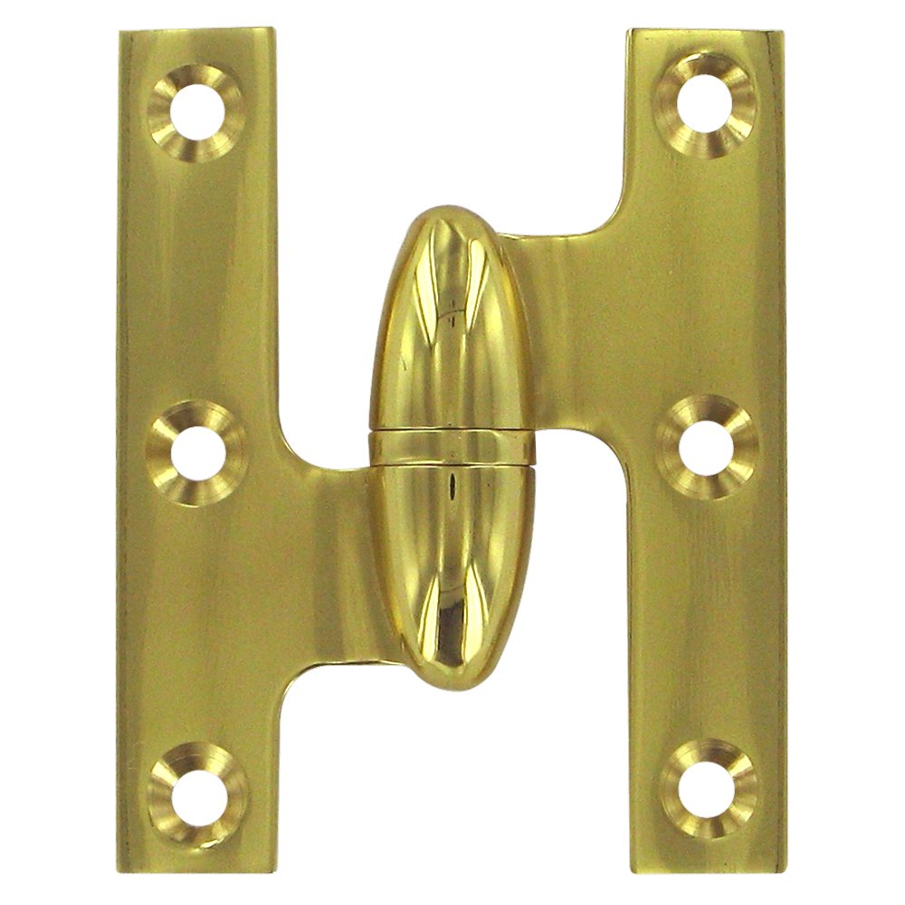 Deltana Solid Brass 2 1/2" x 2" Left Handed Olive Knuckle Hinge (Sold Individually) in Polished Brass