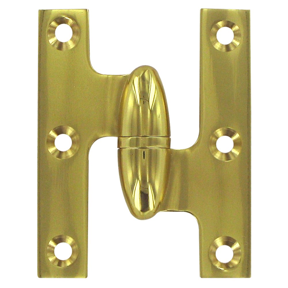 Deltana Solid Brass 2 1/2" x 2" Right Handed Olive Knuckle Hinge (Sold Individually) in Polished Brass