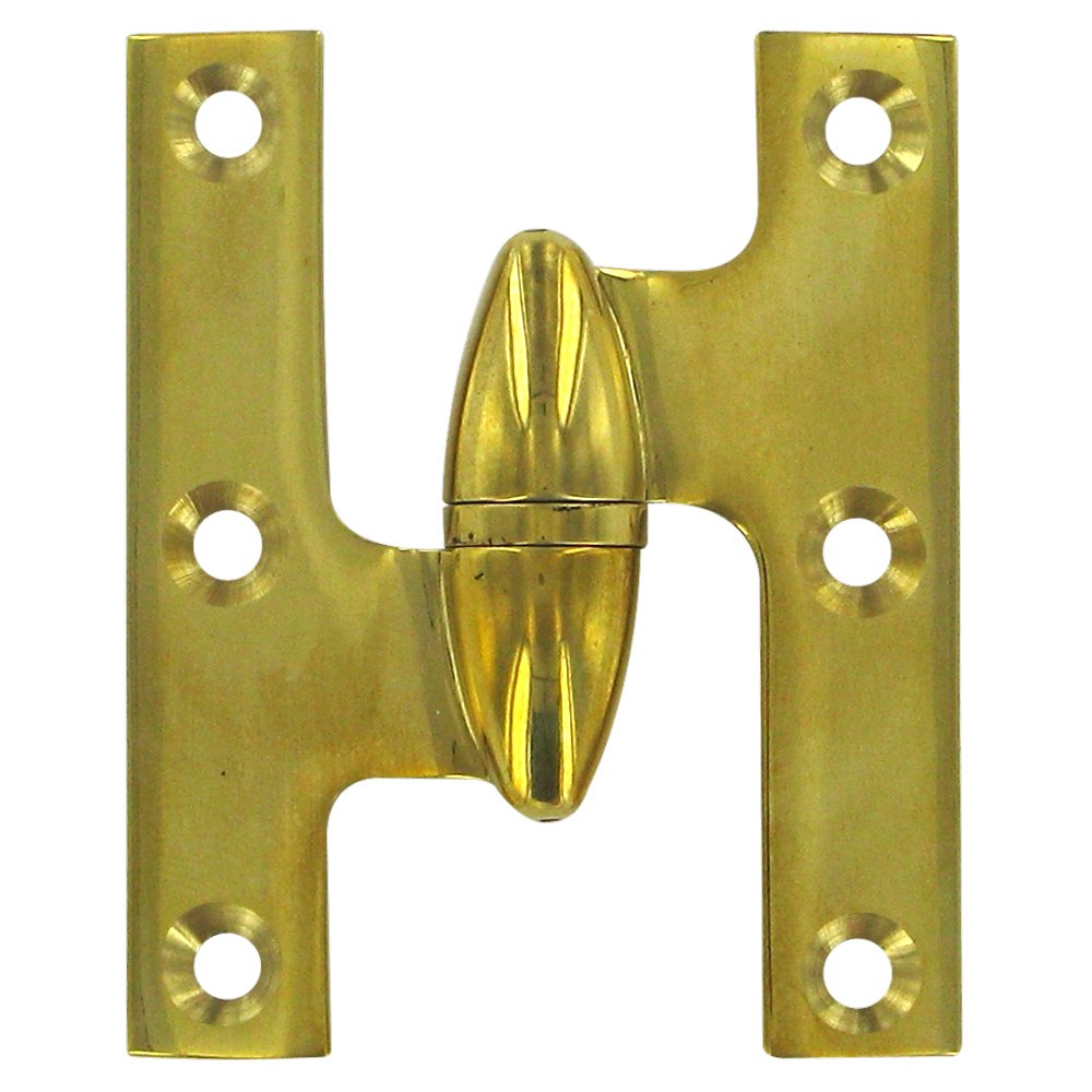Deltana Solid Brass 2 1/2" x 2" Left Handed Olive Knuckle Hinge (Sold Individually) in Polished Brass Unlacquered