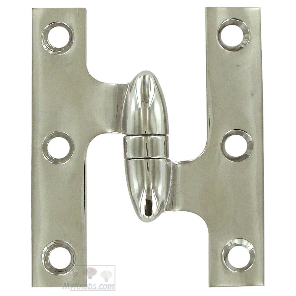 Deltana Solid Brass 3" x 2 1/2" Right Handed Olive Knuckle Door Hinge (Sold Individually) in Polished Nickel