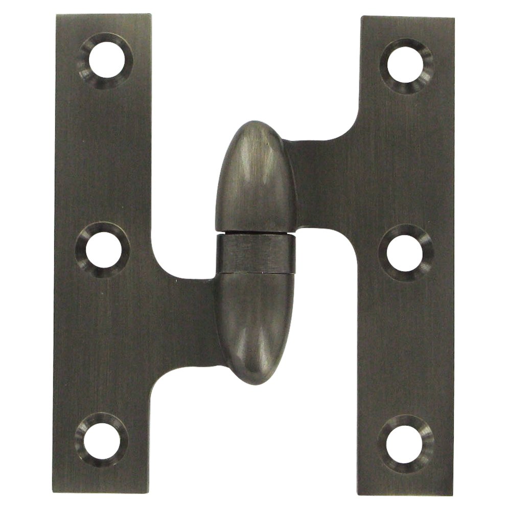 Deltana Solid Brass 3" x 2 1/2" Left Handed Olive Knuckle Door Hinge (Sold Individually) in Antique Nickel