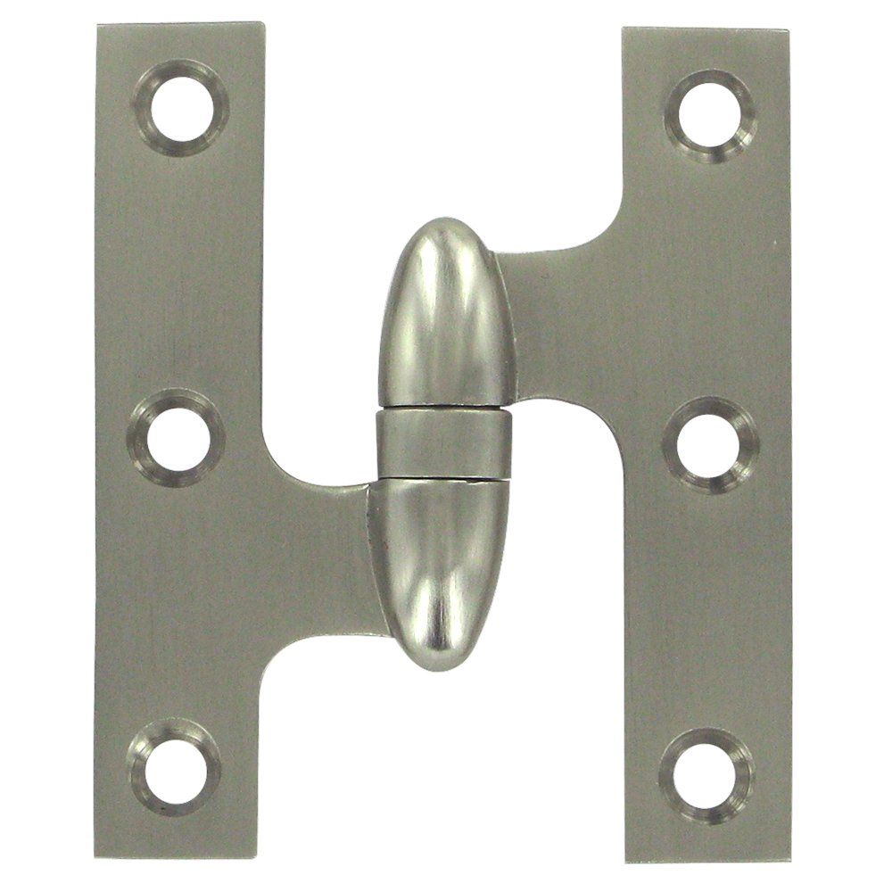 Deltana Solid Brass 3" x 2 1/2" Left Handed Olive Knuckle Door Hinge (Sold Individually) in Brushed Nickel