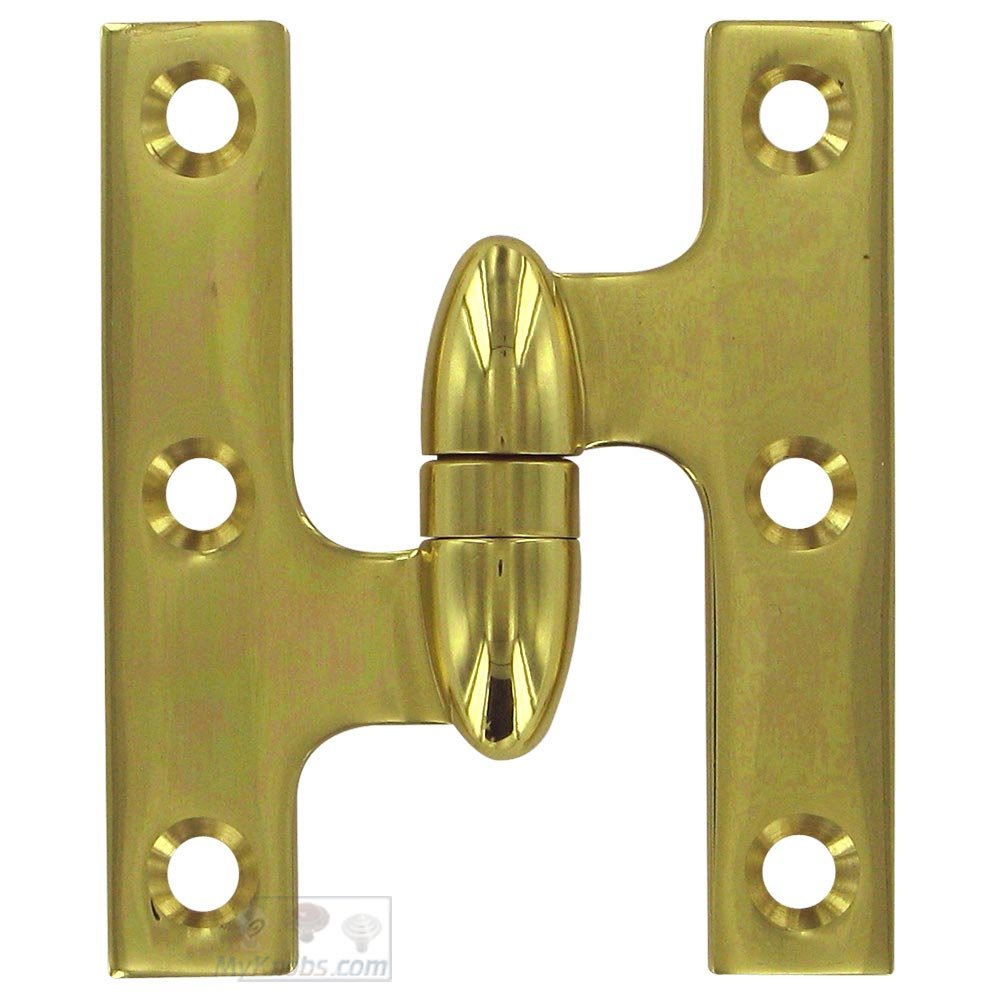 Deltana Solid Brass 3" x 2 1/2" Left Handed Olive Knuckle Door Hinge (Sold Individually) in Polished Brass