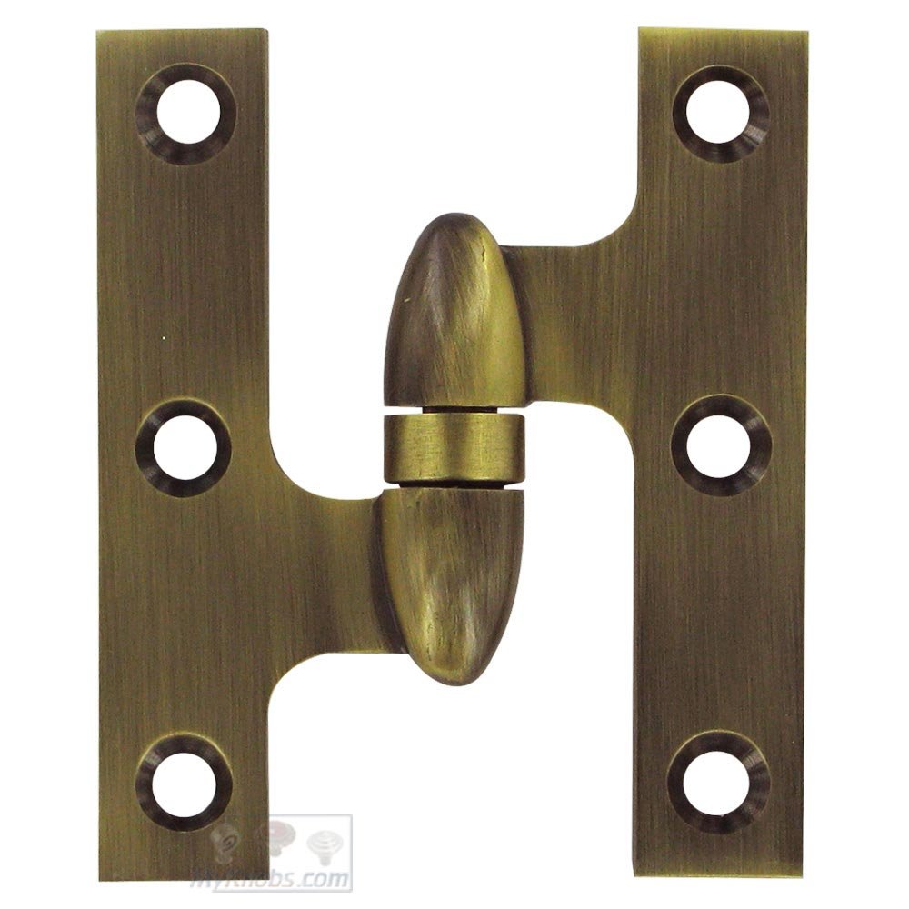 Deltana Solid Brass 3" x 2 1/2" Left Handed Olive Knuckle Door Hinge (Sold Individually) in Antique Brass