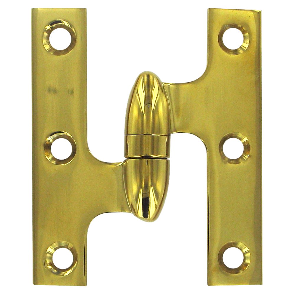 Deltana Solid Brass 3" x 2 1/2" Left Handed Olive Knuckle Door Hinge (Sold Individually) in PVD Brass
