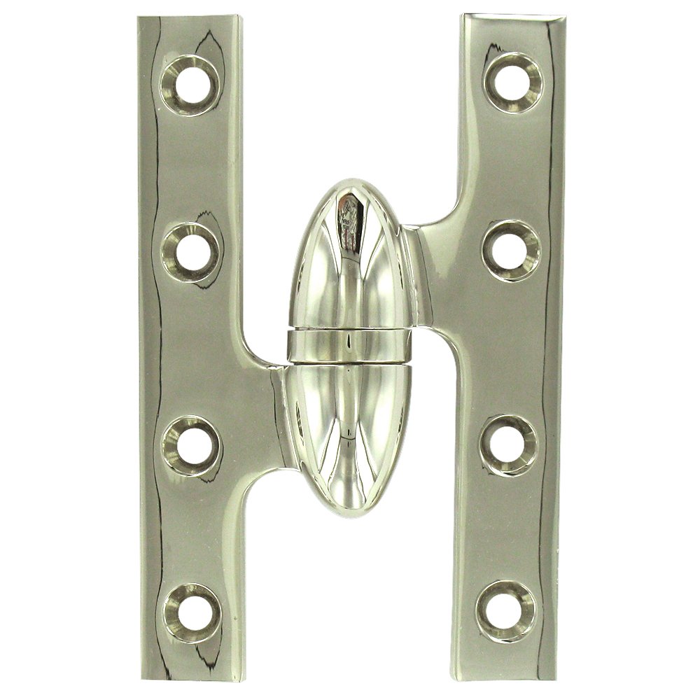 Deltana Solid Brass 5" x 3 1/4" Left Handed Olive Knuckle Door Hinge (Sold Individually) in Polished Nickel